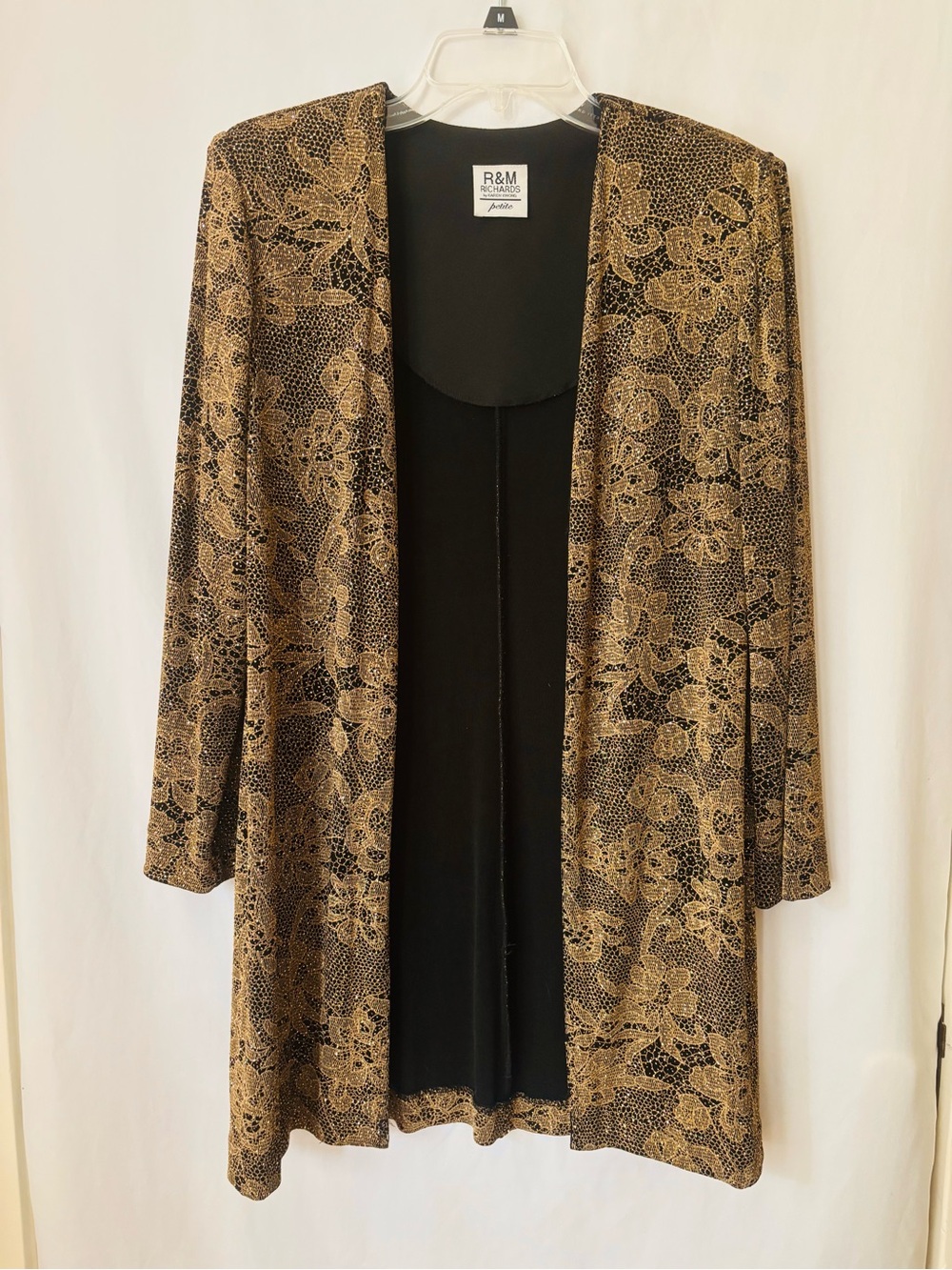 R&M Richards Gold Metallic Duster Cardigan Petite Evening